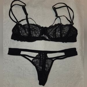 Rene Rofe Black Lace Lingerie Set Small Medium